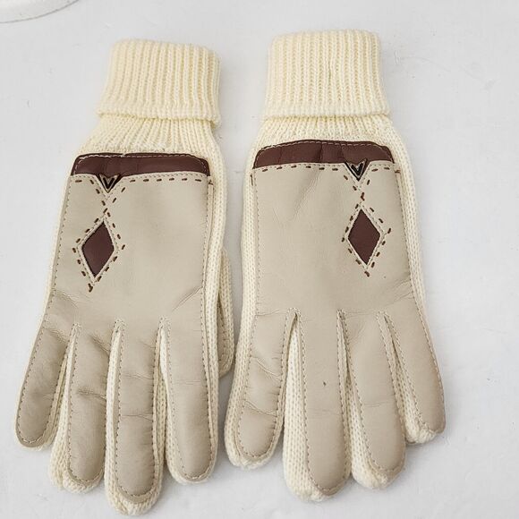 Vintage English Village Womens Driving Gloves Sweater w Vinyl Palms and Back New - Picture 2 of 4